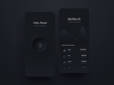 Banking App Dark Mode app app design concept dark fingerprint hello dribbble neumorphic neumorphism ui ux