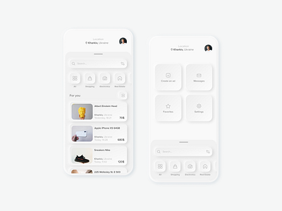 Marketplace for selling used stuff ad app concept design marketplace mobile neomorphic neomorphism neumorphic sell stuff ui white