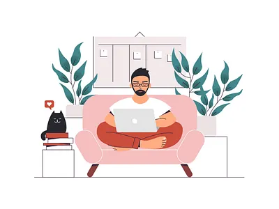 Working freelancer 2d cat character characterdesign flowers illustration kanban line macbook shape storytale storytelling ui ux