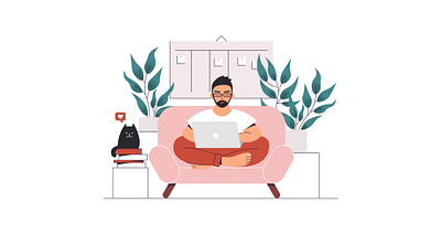 Working freelancer 2d cat character characterdesign flowers illustration kanban line macbook shape storytale storytelling ui ux