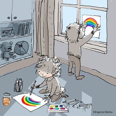 window rainbows childrens illustration illustration lockdown nhs rainbow stayhome