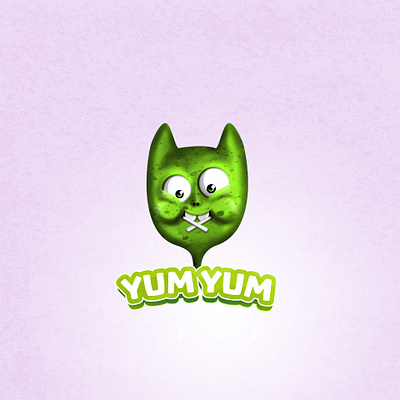 Yum Yum Logo alien branding candy character creature cute delicious delivery design green illustration kids logo lolipop mascot mascot character monster playful sweet yummy