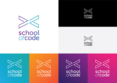 School of Code Logo Alternatives alternates code coder coding exploration gradient color gradients logo logo design logodesign sprites website x