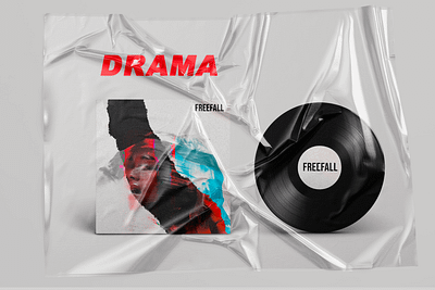 Product design of a vinyl cover DRAMA/FREEFALL design grey modern photoshop plastic product design vinyl vinyl cover