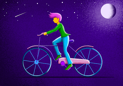 Late Night Bicycle Ride bicycle bike bycicle creative design effects grain texture illustration medibang moon night purple vector