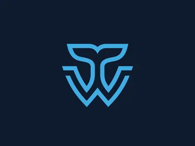 W Tail Whale Logo animal brand emblem fish icon letter line linear logo mammal marine minimalistic monogram ocean sea sign tail w water whale