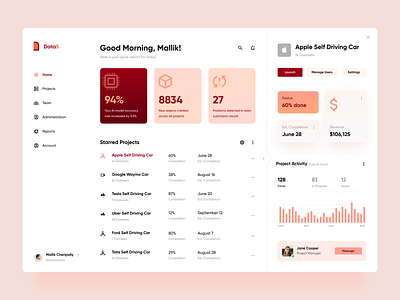 Data5: Dashboard Concept ai car clean clean design concept dashboard design flat product project project management ui ux web webapp website