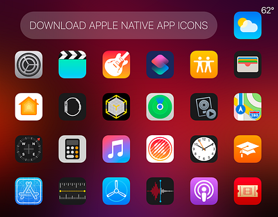 Apple's Native 62pcs Apps Icons for Free Download ai app icons apple freebie high quality native apps vector xd