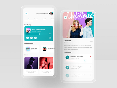 Podcast App Exploration app card clean detail exploration homepage interface ios minimal mobile pantone pastel podcast typogaphy ui uidesign ux