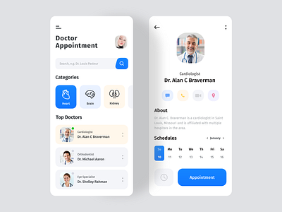 Doctor Appointments App 🩺 2020 trend android app app application appointment blue clean color consultant doctor app health app healthcare ios medical medicine minimal mobile simple ui ux