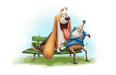 park bench cartoon character character design characterconcept design dog illustration illustration art oldman