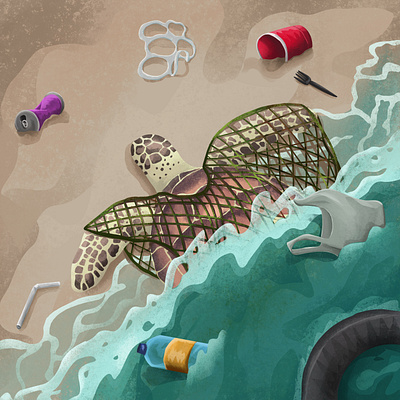 Future animal art charactedesign children art children book illustration design ecology enviroment environment art illustration nature ocean plastic pollution sea tortoise trash turtle zerowaste