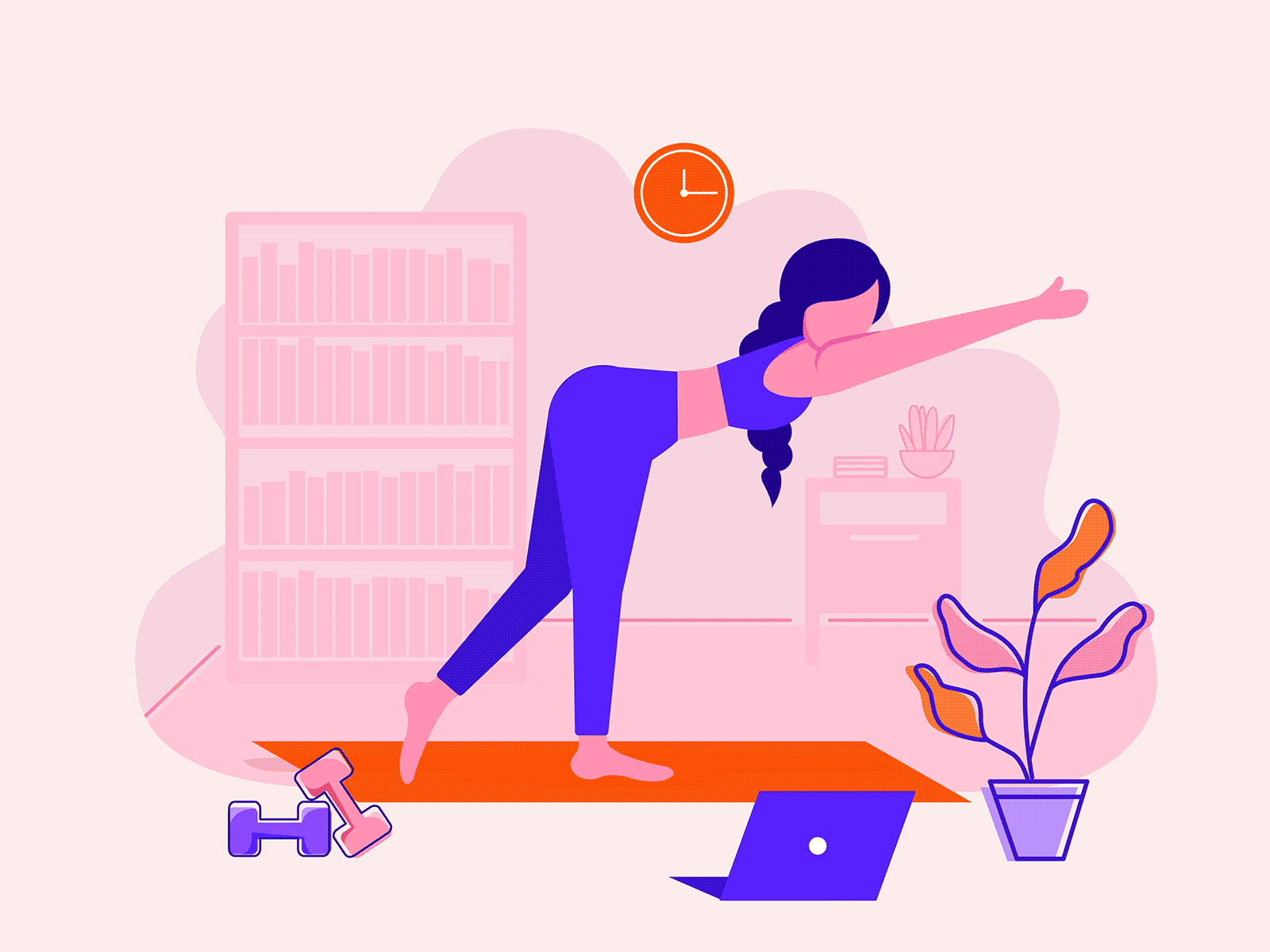 Yoga App animation app character design exercise girl character girl illustration health health app healthcare illustration lottie motion motion graphic room yoga yoga pose