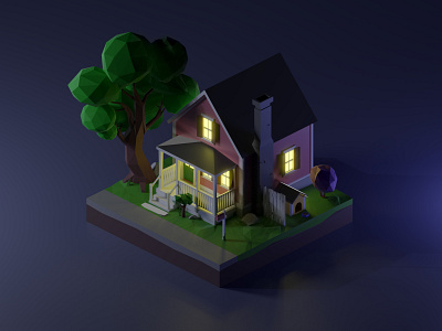 Low poly House at Night 3d 3dart 3denvironment 3dillustration 3dmodeling b3d blender3d building diorama house illustration isometric low poly lowpoly lowpolyart render renders