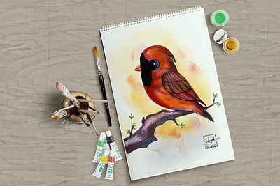 Watercolor Red Cardinal Bird - Character Design art character artist character design digital art illustration saurabh singh rajput shreyansh saurabh sketch sketchbook watercolor