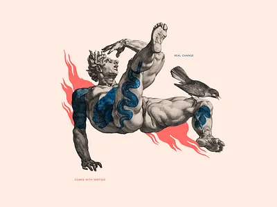 Real change comes with vertigo animals body collage illustration