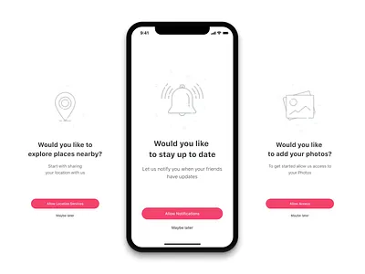 Permission screens for Favreka mobile app access design icons illustration ios location mobile mobile app mobile app design mobile application notification permission permissions photo simple ui vector
