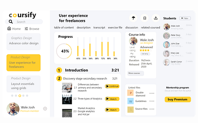 coursify adobe xd app design figma illustration ui ux web