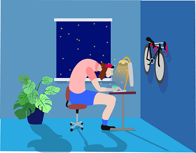 Coding and biking concept design drawing illustration