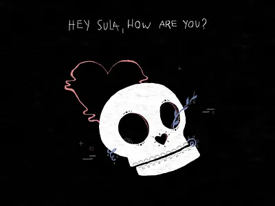 Everything's Fine black blackandwhite dead design heart illustration illustration art illustration design pink skull spirit tired white