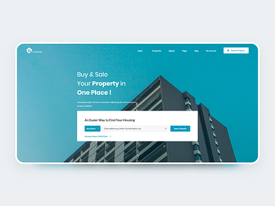 Housing Concept agency architecture blue booking building buy concept creative hotel landing page minimal property realestate rent sale travel trending ui