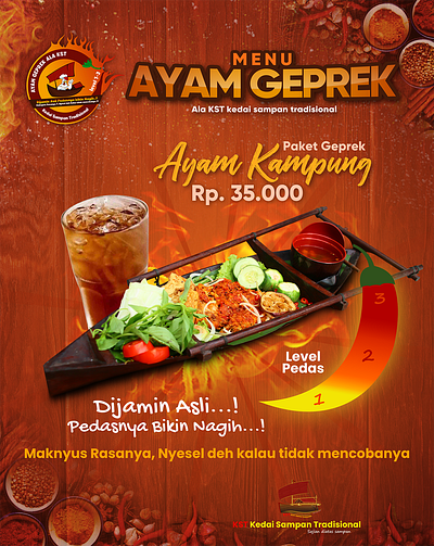 Menu Design Ayam Geprek For Kedai Sampan Tradisional cover design flyer design menu design restaurant