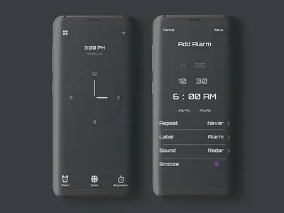 Clock App UI app app design app designer application behance branding creative design designer freelancer illustration mobile mobile ui ui uidesign uiux uiuxdesign ux uxdesign uxui