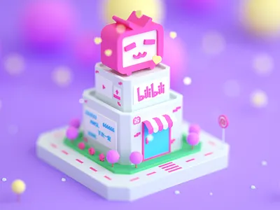 Bilibili 3d 3d art 3drender bilibili c4d cinema4d digital art isometric isometric art isometric design lowpoly lowpoly3d lowpolyart octanerender photoshop