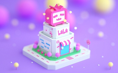 Bilibili 3d 3d art 3drender bilibili c4d cinema4d digital art isometric isometric art isometric design lowpoly lowpoly3d lowpolyart octanerender photoshop