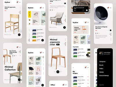 Furniture e-commerce ios mobile app all screens all screens app brand design case study colorful creative dashboard design ecommerce ecommerce shop freebie full app furniture redesign shopping store ui kit