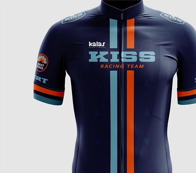 Cycling Kit Design - KISS Racing Team athletics bib blue branding cycling cycling kit jersey jersey mockup orange racing sportswear team zwift