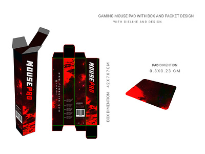 Gming mouse pad with BOX and packet design box branding design diecut dieline gaming icon logo mouse mousepad package design vector