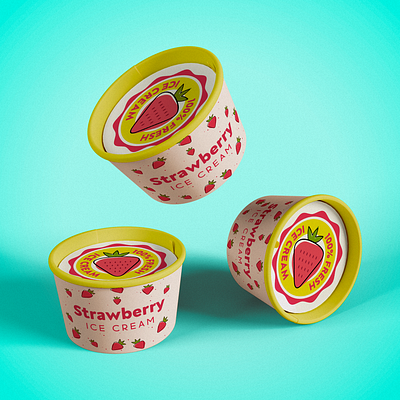 Strawberry Ice Cream Packaging adobe illustrator adobe photoshop icecream illustration mockup packaging strawberry