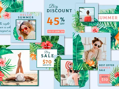 TROPICAL - Instagram Puzzle banner blog branding design instagram instagram template photoshop puzzle social media template travel tropical
