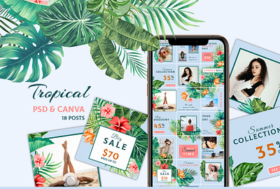 TROPICAL - Instagram Puzzle banner blog design instagram instagram template photoshop puzzle seamless social media template travel tropical