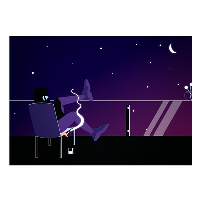 Balcony Thoughts balcony chill illustration smoking solitude stargazing