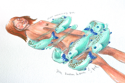 Pisces art delicate fish girl horoscope illustraion pisces