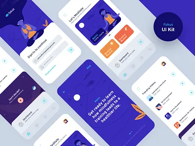 Fokus: Meditation App UI Kit animation app design flat icon illustration typography ui ux vector