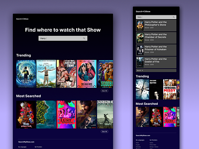 Landing Page for SearchMyShow design logo minimal movies shows ui ux web website