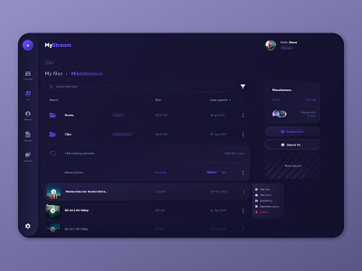 MyStream Dashboard cloud dashboard download drag n drop file sharing film folder hosting list loading neomorphic neomorphism neumorphic neumorphism service sharing stream streaming upload video