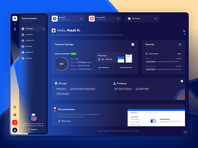 Account for CRM (affiliate networks) account adaptive affiliate blue crm dark dashboard finance free logo marketing template theme udix ui ui kit ui8 ux web