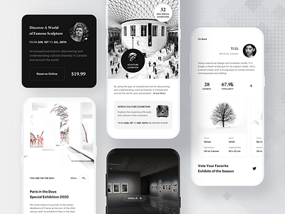 Museum Guide & Tour App. app ar art black card clean details gallery guide map mobile museum picture price profile tour ui white