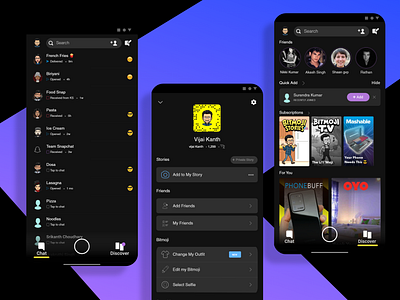 Snapchat Dark Mode Concept app app design clean dark dark mode dark theme dark theme ui dark ui design material snapchat snapchat dark snapchat dark mode snapchat filter snapchat lens ui uidesign uiux ux uxdesign