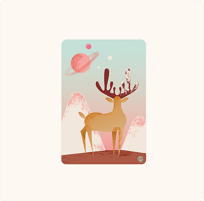 Le cerf et la planète. animal atmosphere cerf cute design flat design flat illustration forest illustration illustrator mars planet saturn