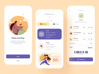 Grocery Delivery App UI app card clean delivery delivery app design ecommerce food grocery grocery app illustration ios meal minimal mobile app design online shop order product service ui