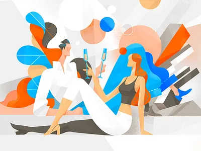 Blind Date celebrations champagne cool couple dating drunk flut happy hour hurca illustration lifestyle love romantic style toast vine