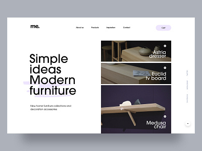 simple ideas, modern furniture adobe xd clean flat furniture furniture design furniture store homepage interior layout minimal minimalist modern photography purple simple typography ui webdesign website whitespace