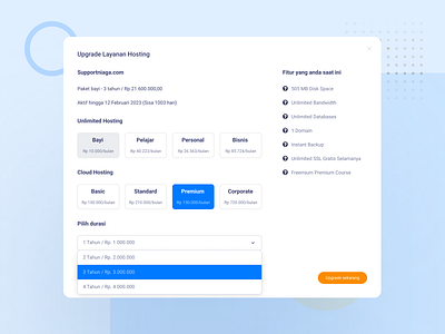 Niagahoster Upgrade Hosting Feature blue clean hosting modal new niagahoster service uidesign upgrade web web hosting