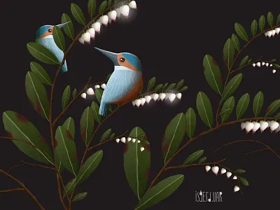 Kingfisher animal logo art artwork bird birds black black art cute cute animal design digital art digital artist digitalart flower flowers flowers illustration illustration kingfisher leaves nature art