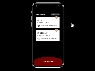 Slide Interaction on Card- Event Application animation app application design cards design event event application events app friends gesture interaction ios slide ui
